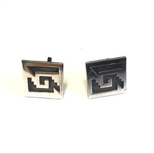 Aztec Square Mexico Sterling Silver Cuff Links